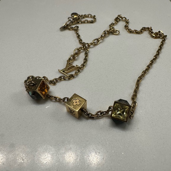 LOUIS VUITTON necklace LV Logo and Cube Swarovski crystals gold - Picture 7 of 15